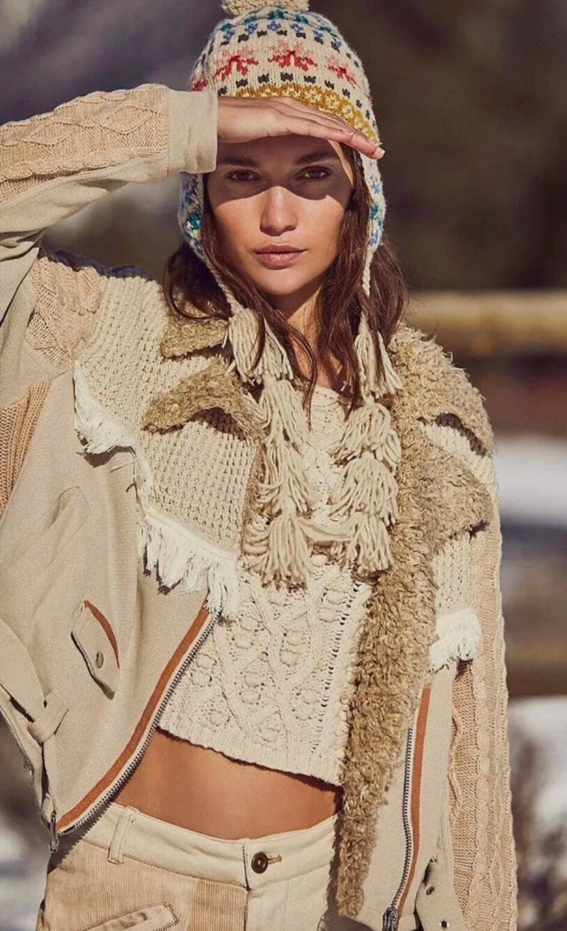 Free People Cozy Knit Mix Moto Jacket, Large $398